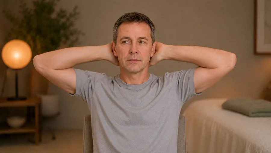 Hands resting behind the neck, settling into the second guided wind-down session.